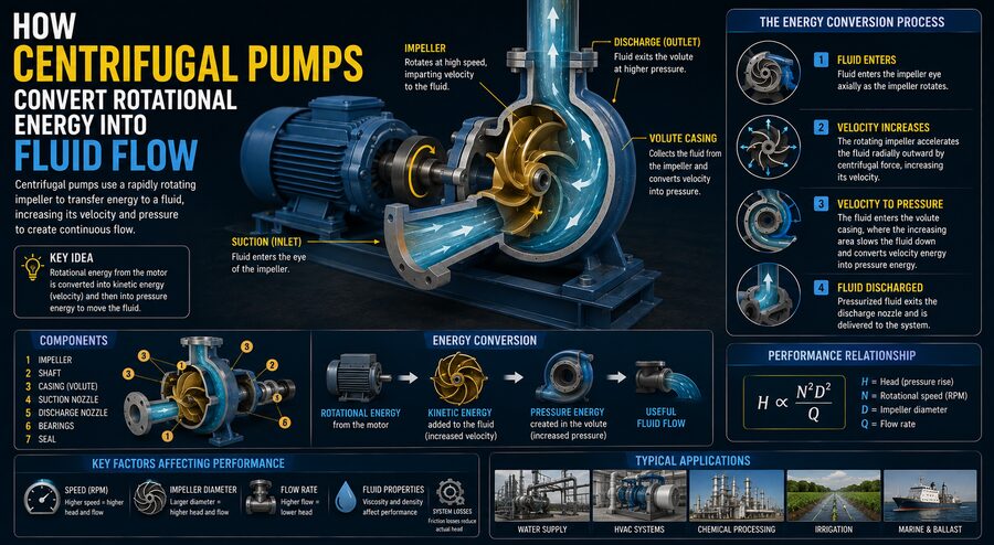 ๐ง How Centrifugal Pumps Convert Rotational Energy Into Fluid Flow