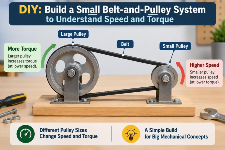 ⚙️ DIY: Build a Small Belt-and-Pulley System to Understand Speed and Torque