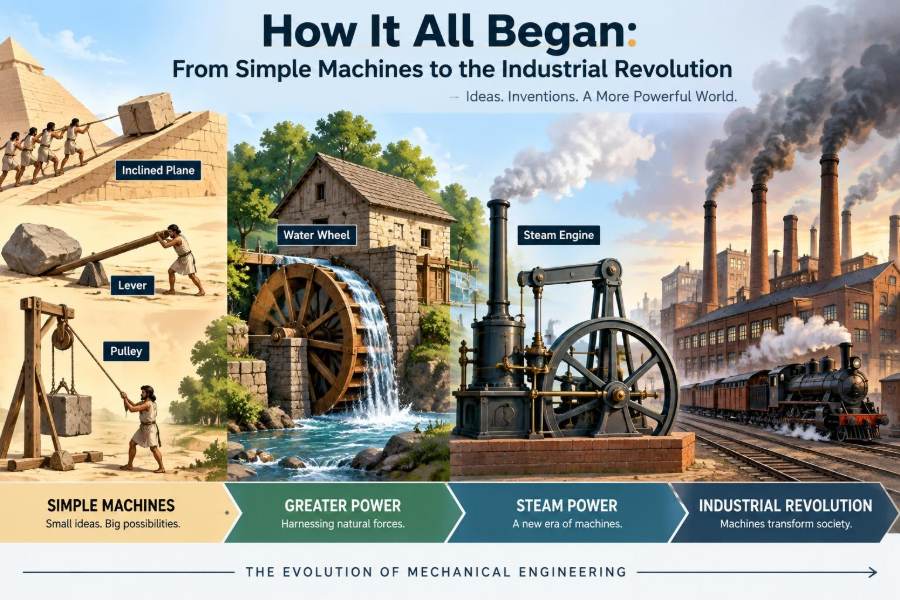 ⚙️ How It All Began: From Simple Machines to the Industrial Revolution