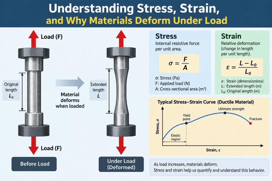 ⚙️ Understanding Stress, Strain, and Why Materials Deform Under Load
