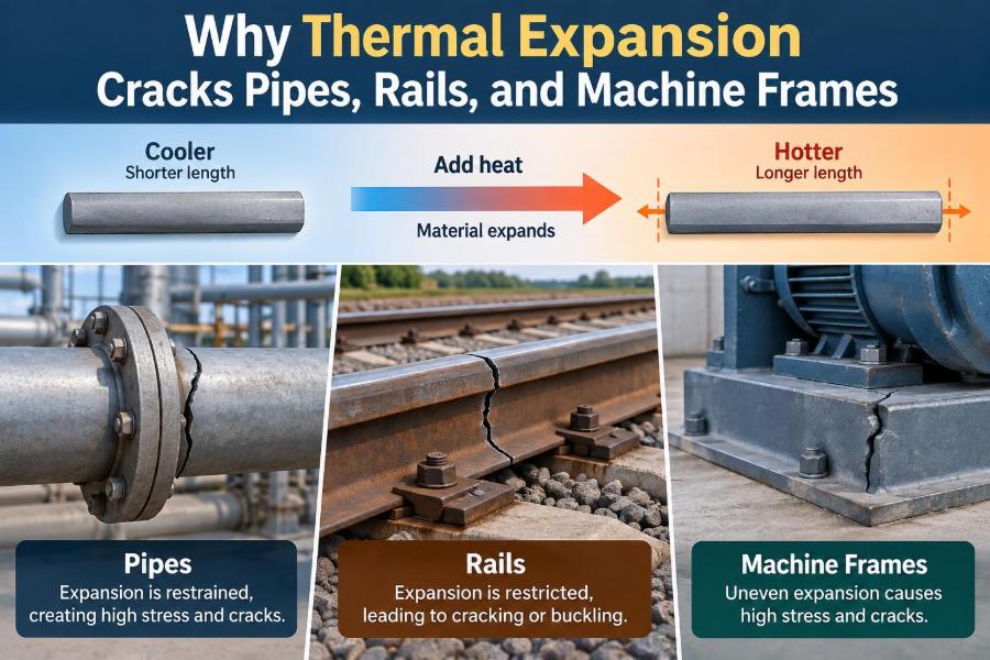 🌡️ Why Thermal Expansion Cracks Pipes, Rails, and Machine Frames