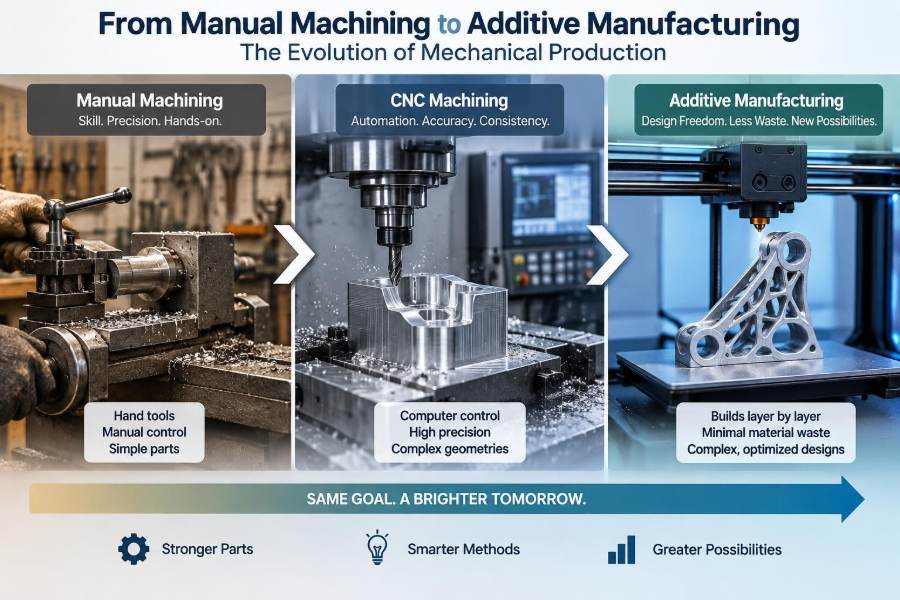 ⚙️ From Manual Machining to Additive Manufacturing: How Mechanical Production Has Evolved