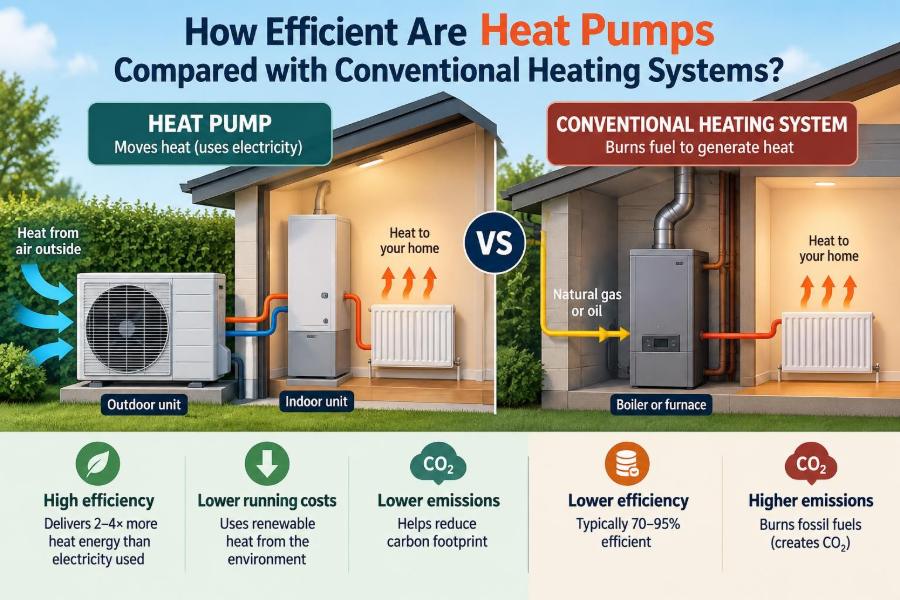 ⚙️ How Efficient Are Heat Pumps Compared with Conventional Heating Systems?