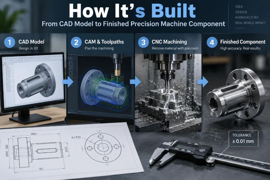 ⚙️ How It’s Built: From CAD Model to Finished Precision Machine Component