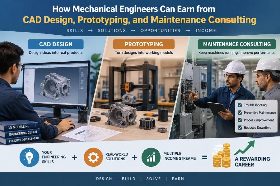 ⚙️ How Mechanical Engineers Can Earn from CAD Design, Prototyping, and Maintenance Consulting