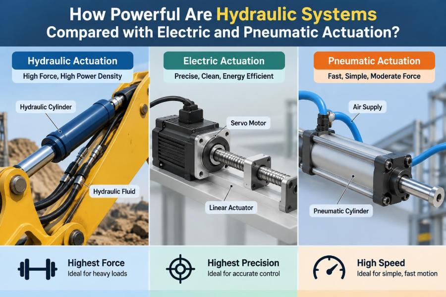 ⚙️ How Powerful Are Hydraulic Systems Compared with Electric and Pneumatic Actuation?