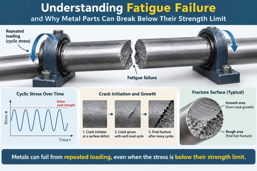 ⚙️ Understanding Fatigue Failure and Why Metal Parts Can Break Below Their Strength Limit