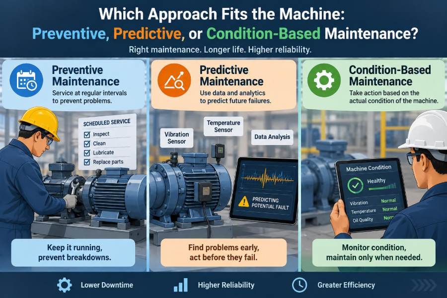 ⚙️ Which Approach Fits the Machine: Preventive, Predictive, or Condition-Based Maintenance?