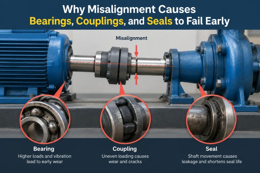 ⚙️ Why Misalignment Causes Bearings, Couplings, and Seals to Fail Early